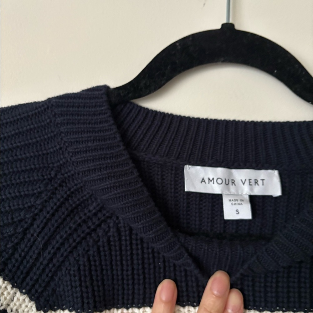 Amour Vert Layla Organic Cotton Sweater - Navy Blue and Ivory Stripe - Picture 3 of 5